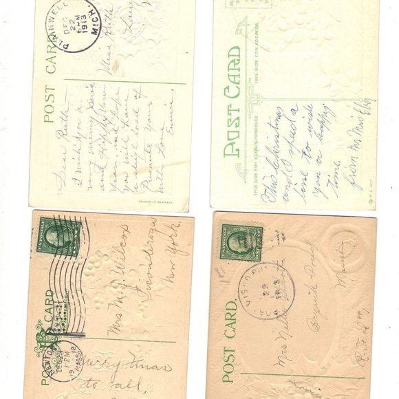 Lot of 4 Antique Christmas Postcards with Horseshoes - Lot 1027 - Picture 2 of 2